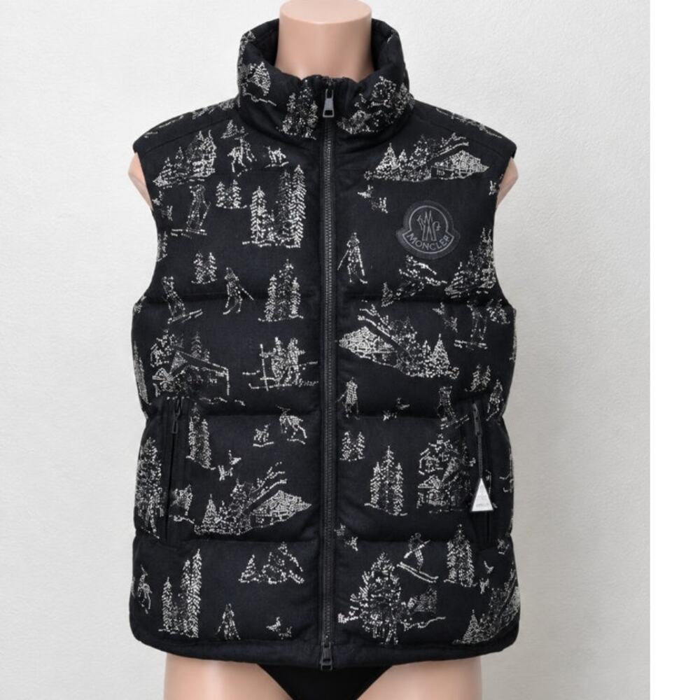 NWT RARE Moncler Titan Gilet Black Rhinestone Winter Ski Motif Vest 3 / Large